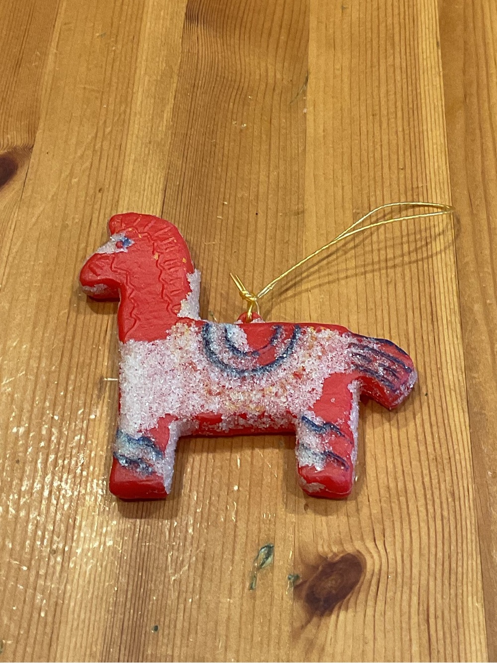 VINTAGE CHRISTMAS SWEDISH DALA HORSE BLOW MOLD ORNAMENT SUGARED MCM TREE